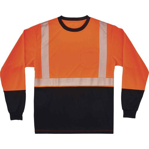 Ergodyne T-Shirt, GloWear, Type R Class 2 Front Long Sleeve, Small, Hi-Vis Orange/Black, 2" 3M Scotchlite Trim, Polyester