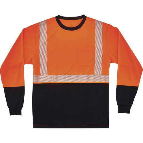 Ergodyne GloWear T-Shirt, Medium, Type R Class 2 Long Sleeve, Polyester, Orange/Black, 2 in 3M Scotchlite Trim, Moisture-Wicking, UV Resistant