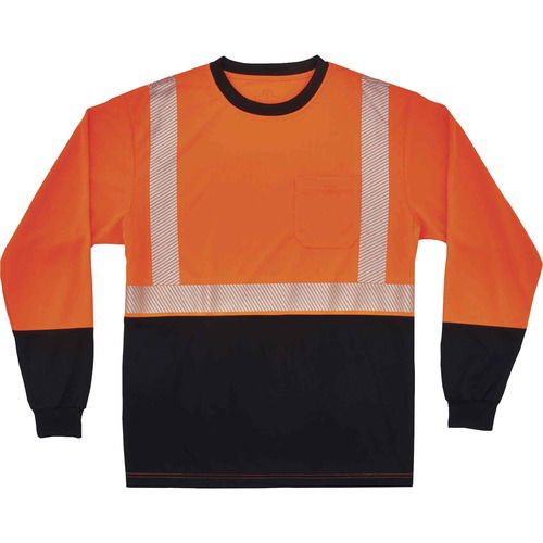 Ergodyne T-Shirt, GloWear, Type R Class 2 Front Long-Sleeve, Hi-Vis Orange/Black, 3M Scotchlite Trim, Large, Polyester
