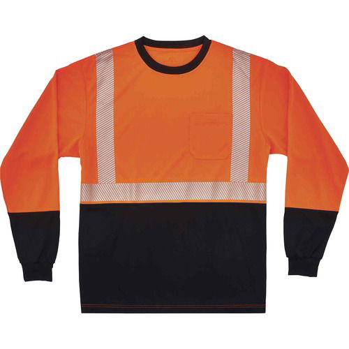 Ergodyne GloWear Hi-Vis T-Shirt, 3XL, Type R Class 2, Long Sleeve, Orange/Black, Polyester, 2" 3M Scotchlite Trim