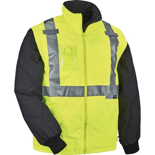 Ergodyne GloWear 8287 Hi-Vis Safety Jacket, Type R Class 2, Removable Sleeves, Thermal Quilted, 2" 3M Reflective Tape, Lime, 3XL