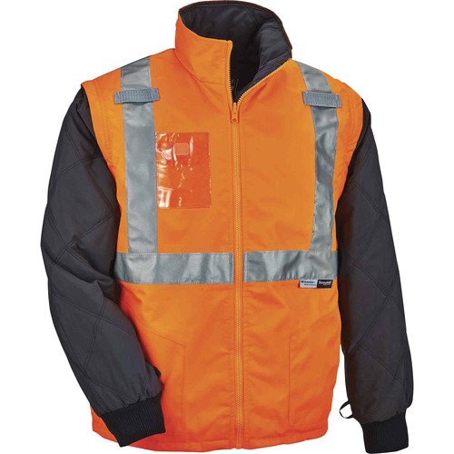 Ergodyne GloWear 8287 Hi-Vis Jacket, Type R Class 2, 3X-Large, Removable Sleeves, 2in 3M Scotchlite Tape, Orange