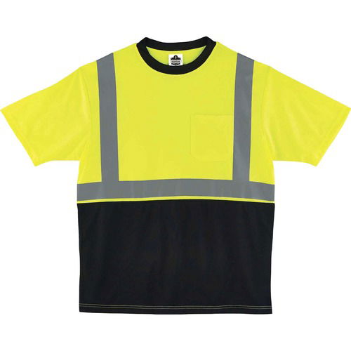 Ergodyne Hi-Vis T-Shirt, GloWear, 2XL, Type R Class 2, Lime/Black Polyester, 2" 3M Scotchlite Trim, Moisture-Wicking, UPF 30+