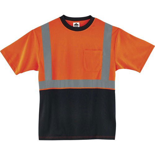 Ergodyne GloWear Hi-Vis T-Shirt, Type R Class 2, Large, Orange/Black, 2" 3M Scotchlite Trim, Front Pocket, Moisture-Wicking, UPF 30