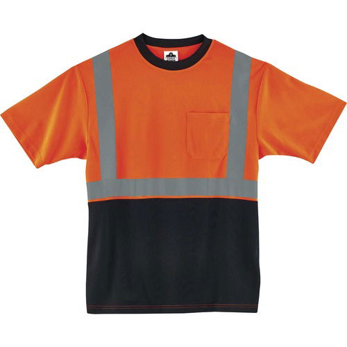 Ergodyne GloWear T-Shirt, Type R Class 2 Hi-Vis, ANSI-Compliant, 2" 3M Scotchlite Reflective Trim, Polyester, Orange/Black, XL