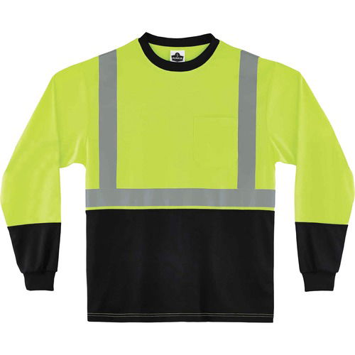 Ergodyne T-Shirt, GloWear, ANSI-Compliant Type R Class 2, Long Sleeve, Small, Lime/Black Polyester, Front Pocket