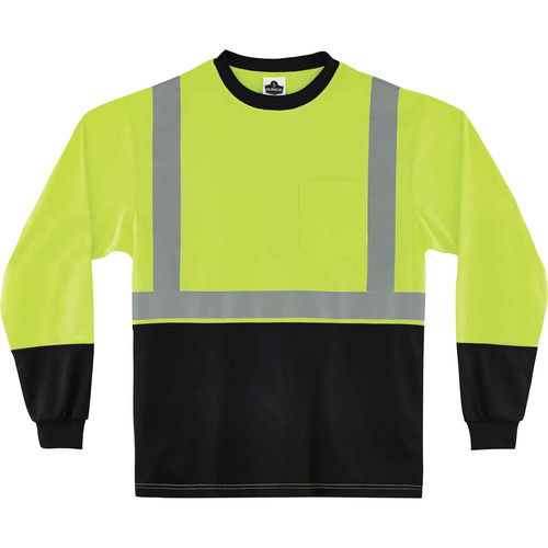 Ergodyne GloWear T-Shirt, Type R Class 2, Long Sleeve, Large, Lime/Black, Polyester, Moisture-Wicking, 30-Plus UPF, Front Pocket