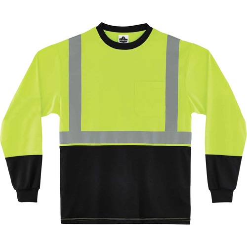 Ergodyne GloWear T-Shirt, Type R Class 2 High-Visibility, Long Sleeve, 5XL, Lime/Black Polyester, 30+ UPF, 2 in Reflective, Front Pocket