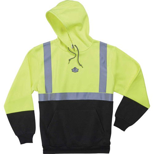 Ergodyne GloWear Sweatshirt, Hooded, Type R Class 2, 2" 3M Reflective Tape, Polar Fleece, Black, Lime, Medium