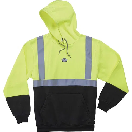 Ergodyne GloWear Hooded Sweatshirt, Type R Class 2, 4XL, Polar Fleece, 2 in 3M Reflective Tape, Black/Lime
