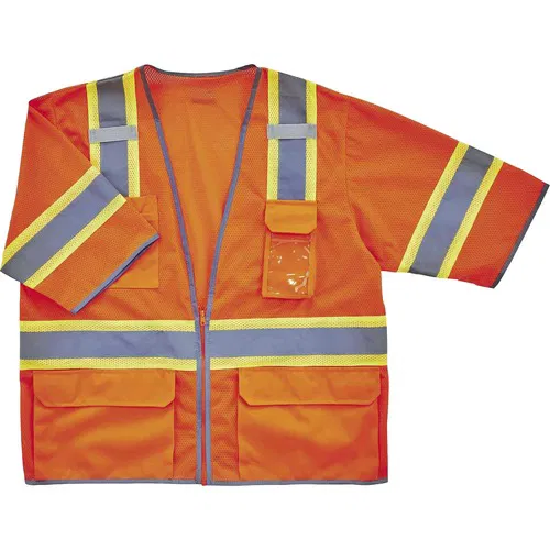 Ergodyne Safety Vest, Surveyor, GloWear, Class 3 Two-Tone Hi-Vis, Small/Medium, Orange, Reflective Tape, Mic Tabs, Multiple Pockets