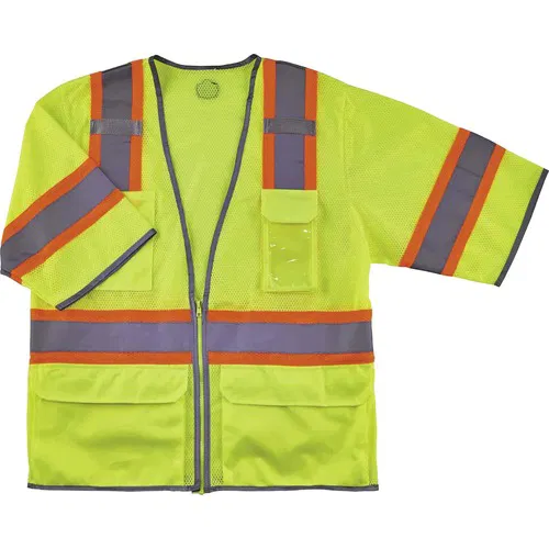 Ergodyne Safety Vest, Surveyor, GloWear, Hi-Vis Class 3 Two-Tone, Lime Polyester Mesh, L/XL, Reflective Tape