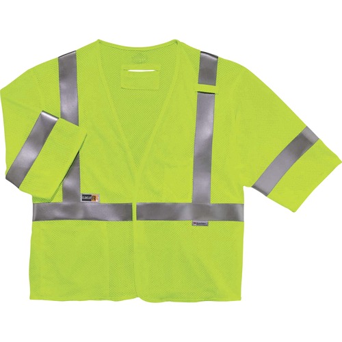 Ergodyne Safety Vest, GloWear, Type R Class 3 Flame-Resistant, ATPV 4.6 cal/cm2, Modacrylic Mesh, Lime, L/XL, 2 in Reflective Tape, Mic Tabs