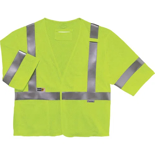 Ergodyne GloWear Safety Vest, Type R Class 3 Flame-Resistant, ATPV 4.6 cal/cm2, Modacrylic Mesh, 2" 3M Reflective Tape, Lime, 4X/5X