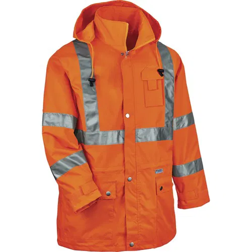 Ergodyne GloWear Rain Jacket, Type R Class 3, Hi-Vis Orange, Extra Large, Waterproof Breathable Polyurethane Shell, 2 in 3M Reflective Tape