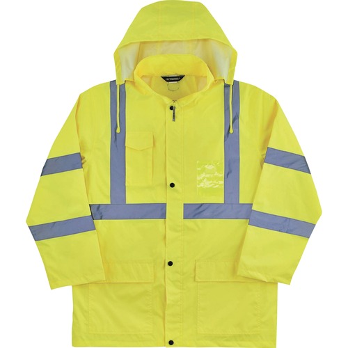 Ergodyne GloWear Raincoat, Type R Class 3 Lightweight Hi-Vis, Small, Lime, 150D Oxford Polyester PU-Coated, Vented Cape-Back, Tuckaway Hood