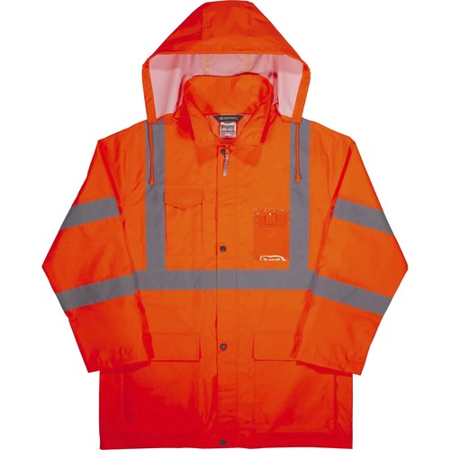 Ergodyne Rain Jacket, GloWear, Hi-Vis, Type R Class 3, Large, Orange, Waterproof, Taped Seams, 2" 3M Scotchlite Reflective Tape