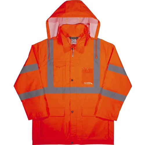 Ergodyne GloWear Raincoat, Type R, Class 3, Hi-Vis Orange, 3M Scotchlite Tape, Lightweight Waterproof, Taped Seams, Vented Cape-Back, Extra Large