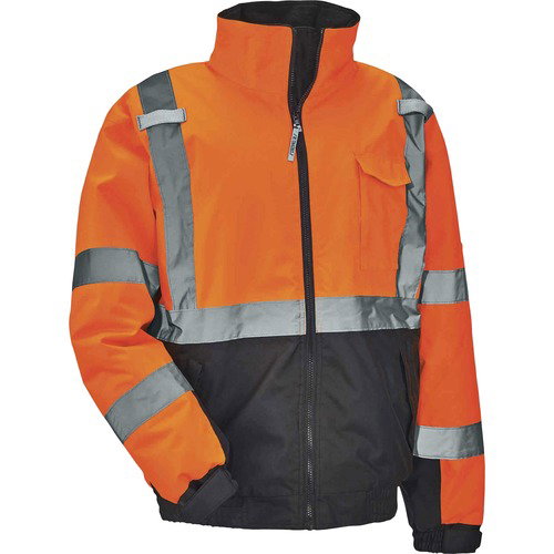 Ergodyne GloWear Safety Jacket, Type R Class 3 Hi-Vis Quilted Bomber, Orange, Medium, Waterproof Shell, 160g Insulation, 2" 3M Reflective Tape