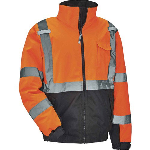 Ergodyne Safety Jacket, GloWear Quilted Bomber, Type R Class 3, Hi-Vis Orange, XL, 160 g Insulation, 2 in 3M Scotchlite Reflective Tape, Mic Tabs