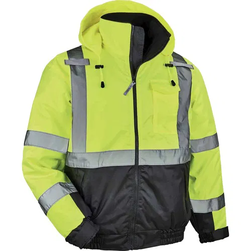 Ergodyne GloWear Safety Bomber Jacket, Type R Class 3 Hi-Vis Quilted, 160g Thermal, Lime, Water-Resistant, 3M Reflective Tape