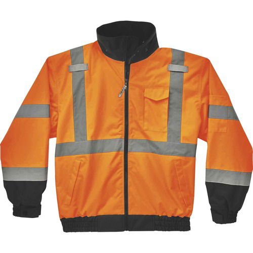Ergodyne GloWear Safety Jacket, Type R Class 3 Hi-Vis, Fleece-Lined Bomber, Large, Orange Polyurethane Shell, 3M Reflective Tape