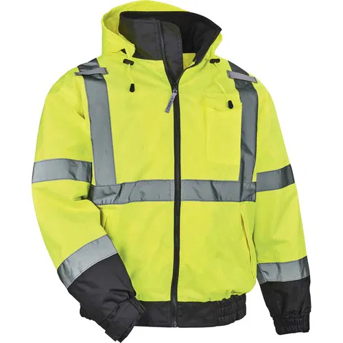 Ergodyne Safety Jacket, GloWear, Type R Class 3 Hi-Vis Fleece-Lined Bomber, 5X-Large, Lime