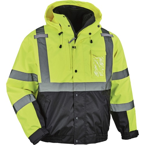 Ergodyne Safety Jacket, GloWear 8381 Series, Hi-Vis 4-in-1 Bomber, Type R Class 3, Lime/Black, 4X-Large, Ripstop Shell, 3M Reflective Tape