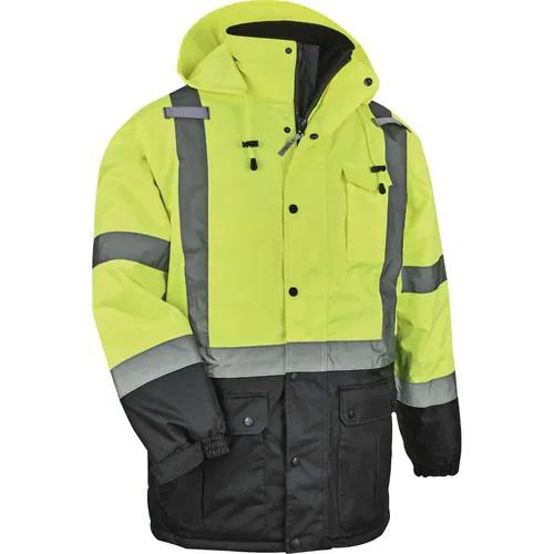 Ergodyne GloWear Safety Jacket, Type R Class 3 Hi-Vis Quilted Thermal Parka, Insulated Fleece 160 g, Lime, 3M Reflective Tape
