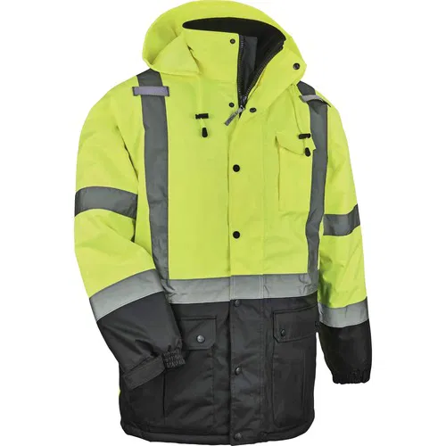Ergodyne Safety Jacket, GloWear Hi-Vis Type R Class 3 Quilted Thermal Parka, Lime, Medium, 160 g Fleece, 3M Scotchlite 2" Reflective Tape