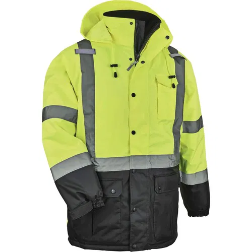 Ergodyne GloWear Safety Jacket, Type R Class 3 Quilted Thermal Parka, Extra Large, Lime, 2" 3M Scotchlite Reflective Tape, Inset Hood