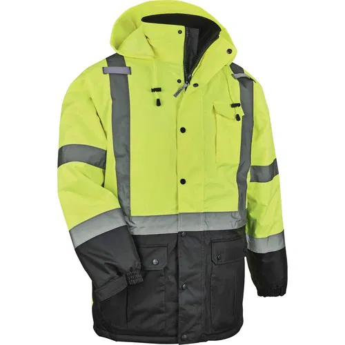Ergodyne Safety Jacket, GloWear, Type R Class 3 Hi-Vis Quilted Thermal Parka, Lime, 5X-Large