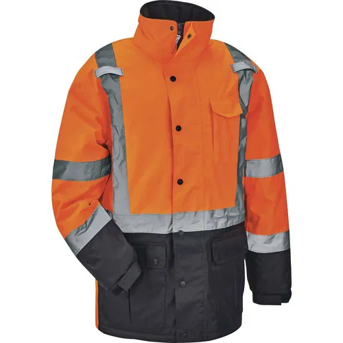 Ergodyne GloWear Safety Jacket, Type R Class 3 Quilted Thermal Parka, Insulated Fleece 160g, 2" 3M Scotchlite Reflective Tape, Orange, Medium