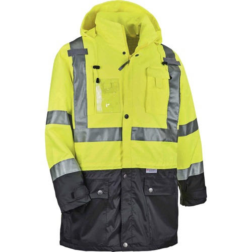Ergodyne Safety Jacket, GloWear, Type R Class 3, Lime, 2" 3M Scotchlite Reflective Tape, 300D Weatherproof Polyester, Inset Hood, Medium