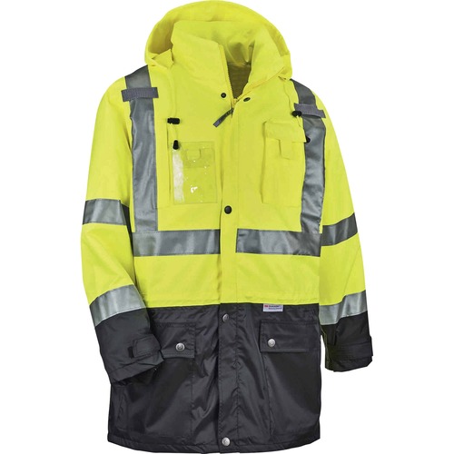 Ergodyne GloWear Safety Jacket, Type R Class 3 Outer Shell, Extra Large, 300D Weatherproof Polyester, Lime, 2" 3M Reflective Tape, Inset Hood