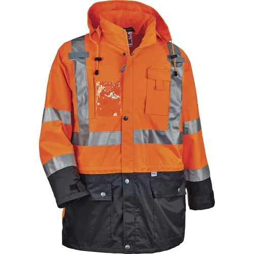 Ergodyne Safety Jacket, GloWear Outer Shell, Type R Class 3, 3X-Large, Orange, 2" 3M Scotchlite Reflective Tape, Weatherproof, Inset Hood