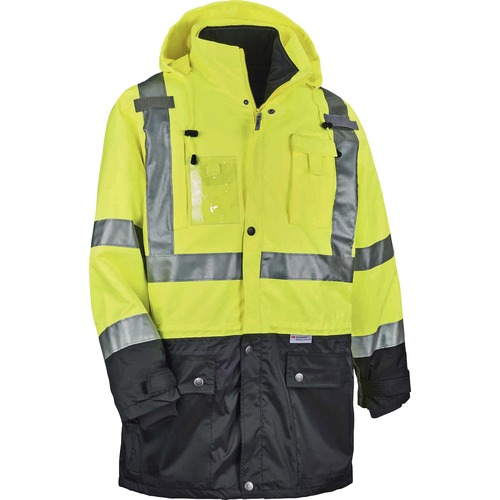 Ergodyne 8388 Type R Class 3/2 Thermal Jacket Kit - Size Large - Dirt Protection - Zipper Closure - Polyurethane, 300D Oxford Polyester, Thinsulate - Lime - Breathable, Pocket, Front Pocket, Reflective, Mic Tab, Weather Proof, Inset Hood, Cell Phone Pocke