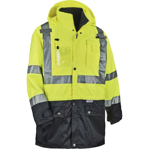 Ergodyne Safety Vest, GloWear, Type R Class 3/2 Thermal Jacket Kit, 4X-Large, Lime, 300D Weatherproof Polyester, Thinsulate