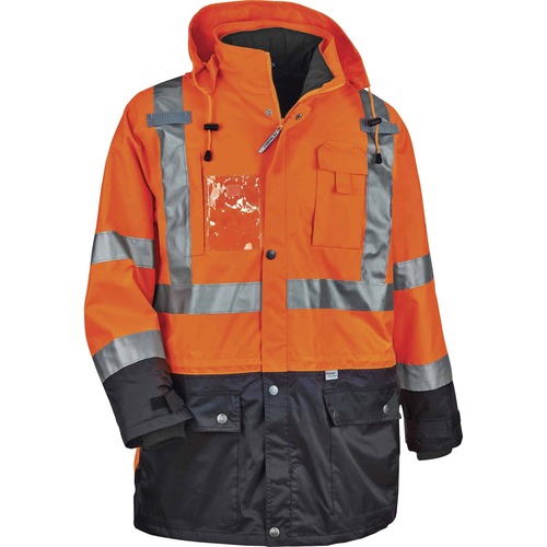 Ergodyne 8388 Type R Class 3/2 Thermal Jacket Kit - Size 2-Xtra Large - Dirt Protection - Zipper Closure - Polyurethane, 300D Oxford Polyester, Thinsulate - Orange - Breathable, Pocket, Front Pocket, Reflective, Mic Tab, Weather Proof, Inset Hood, Cell Ph