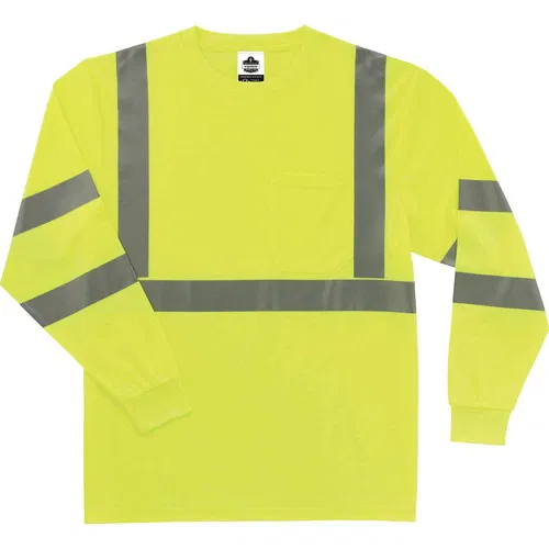 Ergodyne GloWear Hi-Vis Safety T-Shirt, Type R Class 3 Long Sleeve, Medium, Lime Polyester, 3M Reflective Tape, Moisture-Wicking, UPF 30+