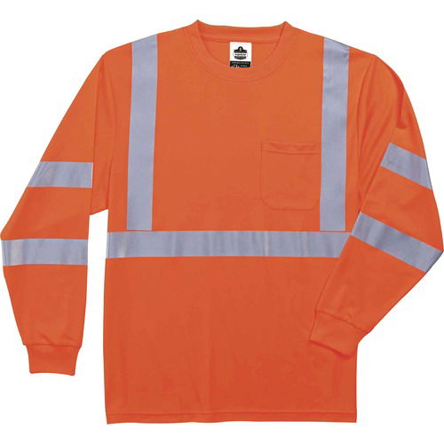 Ergodyne GloWear Safety T-Shirt, Type R Class 3 Long Sleeve, 2X-Large, Orange Polyester, 2in 3M Scotchlite Reflective Tape, UPF 30+