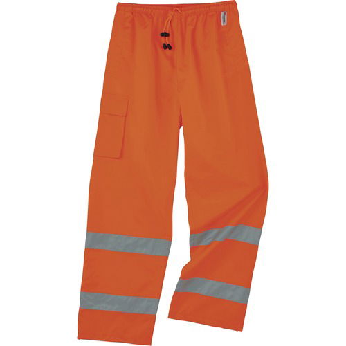 Ergodyne Hi-Vis Rain Pants, GloWear 8915, 5XL, Class E, Orange, Zippered Legs, Elastic Waist, 2" 3M Scotchlite Reflective Tape