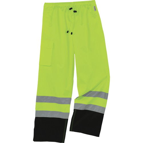 Ergodyne GloWear Rain Pants, Class E Hi-Vis Lime/Black Bottom, Medium, Waterproof Breathable, 300D Oxford Polyester, Zippered Leg, Cargo Pocket