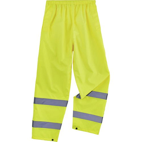 Ergodyne GloWear Hi-Vis Rain Pants, Lightweight Waterproof, Small, Lime, 150D Oxford Polyester/Polyurethane, ANSI/ISEA 107 Class E, Snap Cuffs