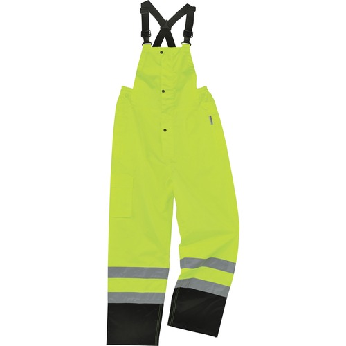 Ergodyne 8918BK Class E Bottom Rain Bibs - Bib Overall - Small - Lime - 300D Oxford Polyester, Polyurethane