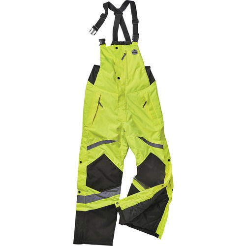 Ergodyne Insulated Bibs, GloWear 8928, ANSI/ISEA Class E Hi-Vis Medium, Lime, 300D Oxford Polyester PU Windproof Water-Resistant, Reflective Tape