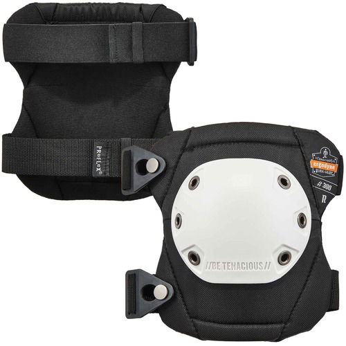 Ergodyne ProFlex 300 Knee Pads, Short Rounded Hard Cap, 12mm Nitrile Foam, 840D Nylon, White, 4" W x 9.8" D x 14" H, 2/Pair