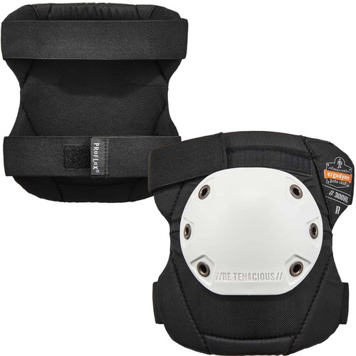 Ergodyne ProFlex 300HL Cap Rounded Cap Knee Pads - Hook and Loop - White, Black, Gray - 840D Nylon, Elastic, Foam - 2 / Pair