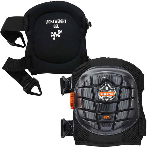 Ergodyne ProFlex 357 Knee Pads, Short Cap, Lightweight Gel, EVA Foam, Non-Slip Rubber Cap, Locking Buckles, Elastic Top Strap, 2/Pair