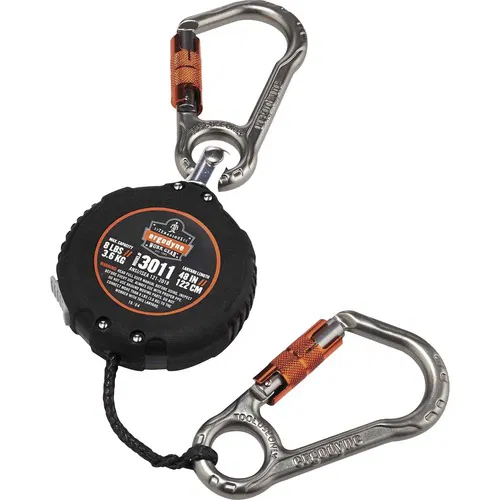 Ergodyne Squids Tool Lanyard, Retractable 48" Cord, 8 lb Load Capacity, Cut-Resistant Dyneema, Aluminum Carabiner, Black